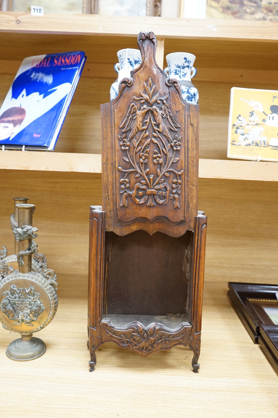 A 19th century carved walnut novelty ' French armoire' candle box 50cm